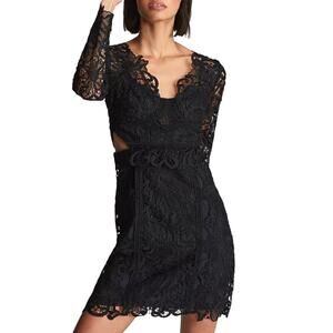 REISS NEW Erica Black Lace Bodycon Dress Long Sleeve Sheer Cocktail Mini Size 8